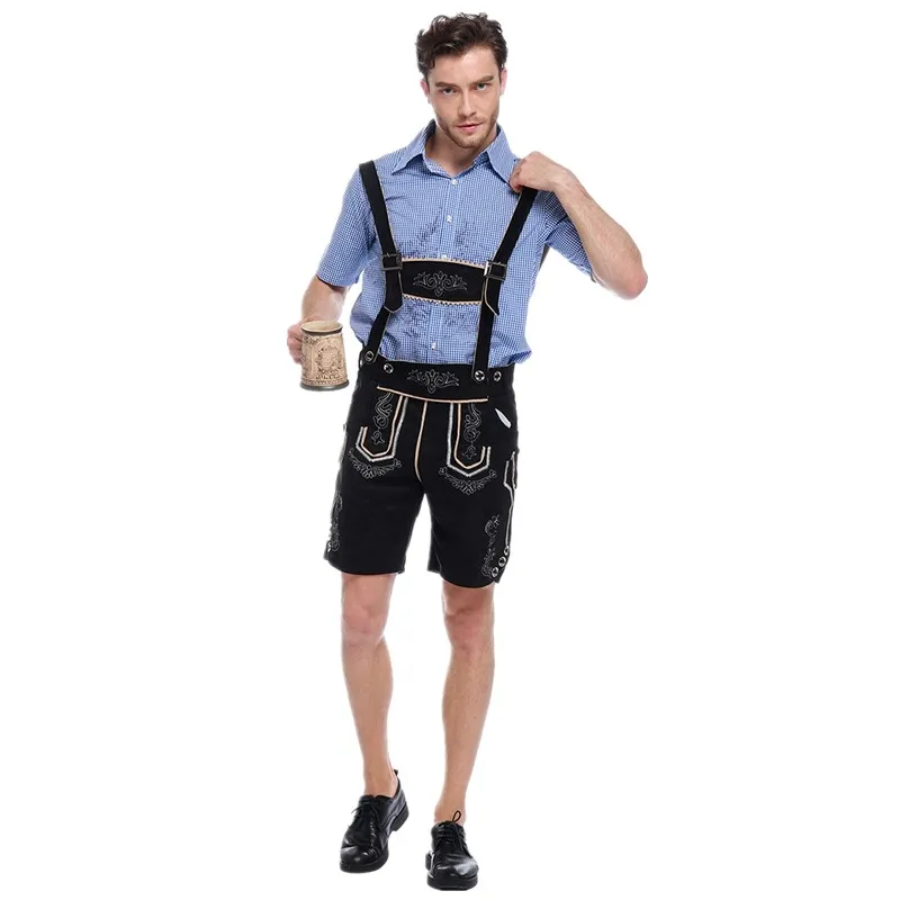 GerLedr - Traditionele Heren Lederhosen met Shirt en Bretels - Feestoutfit