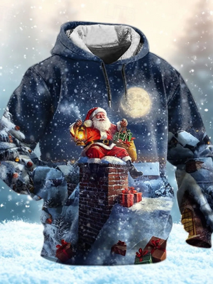 Santa Kersttrui met Kerstman, Rendier en Winterbos Design – Feestelijke Feestdagen Hoodie