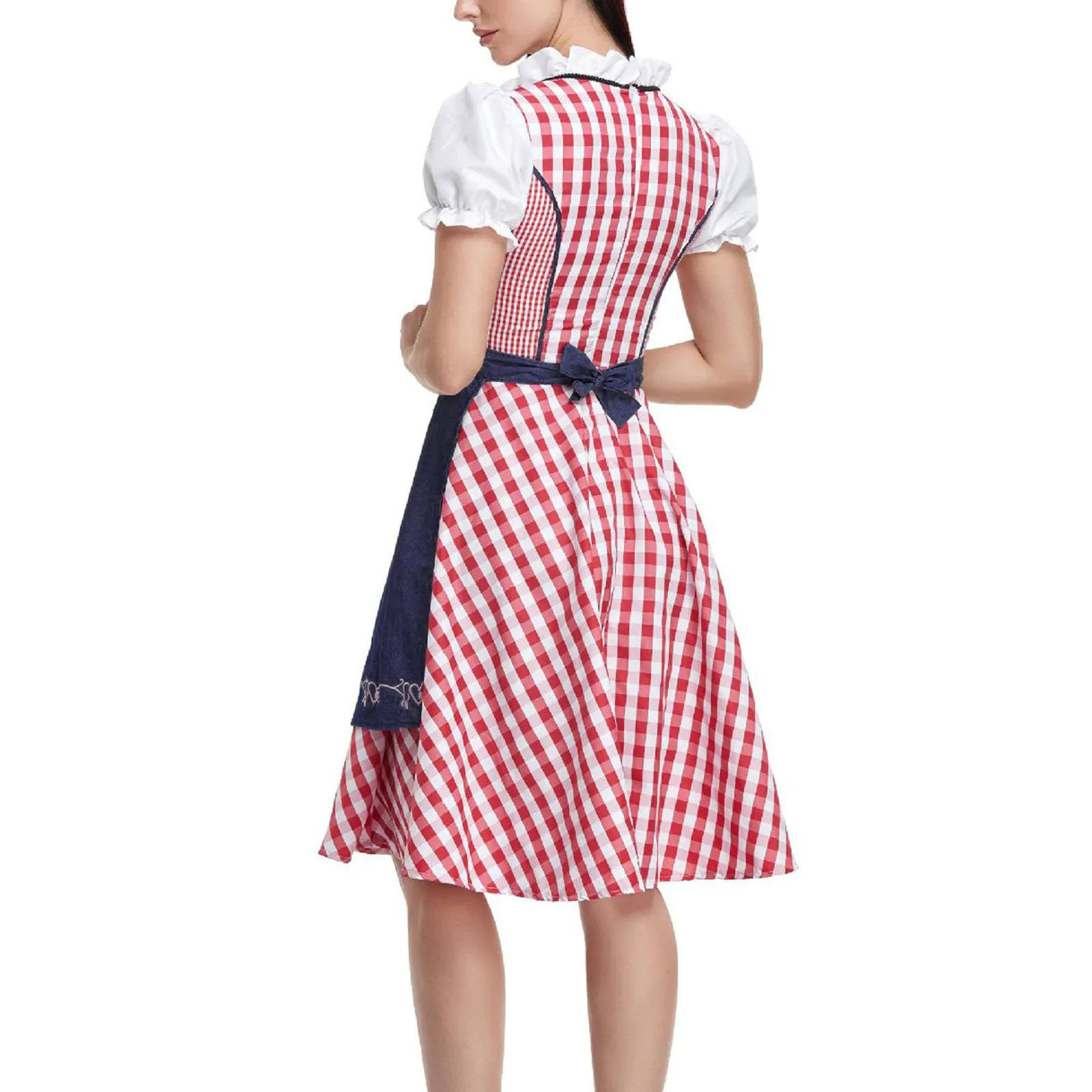 Vordira - Dirndl Dames Jurk met Geruit Design en Klassieke Vetersluiting