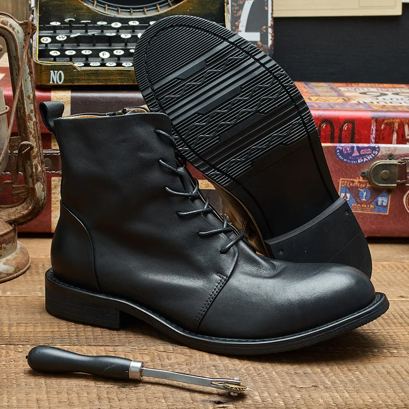 Stroven - Herenschoenen Boots - Leren Enkellaarzen met Rits, Duurzaam en Casual