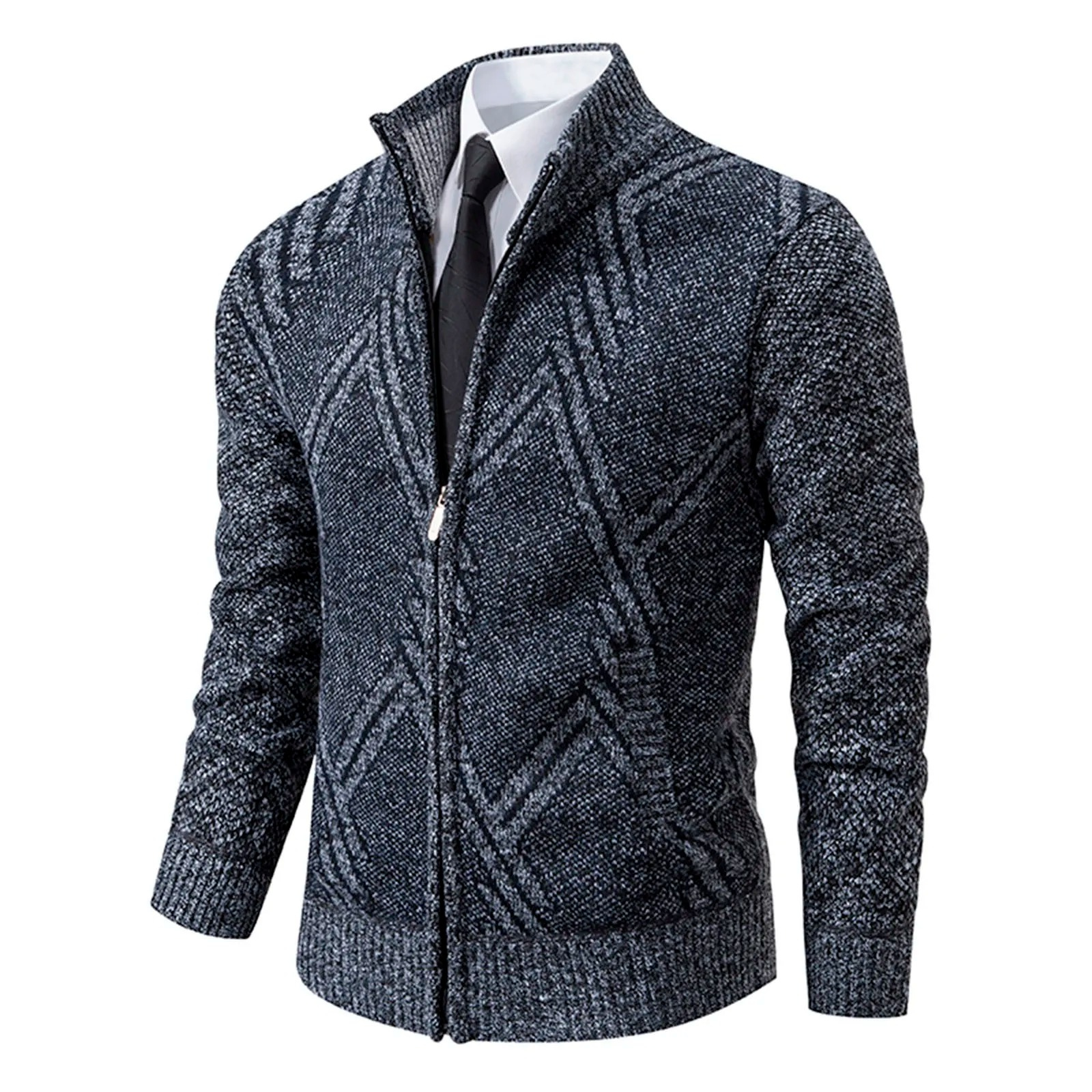 Jenvork - Heren Vest met Rits, Gebreid Vest met Opstaande Kraag, Casual Design