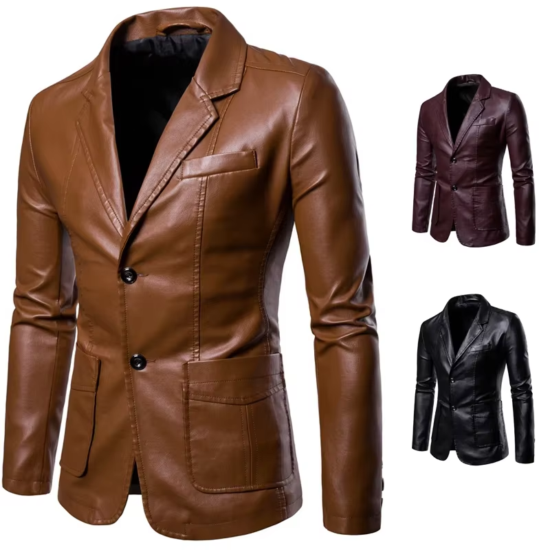 Stronix - Leren Jas Heren Blazer met Knoopsluiting en Voorzakken