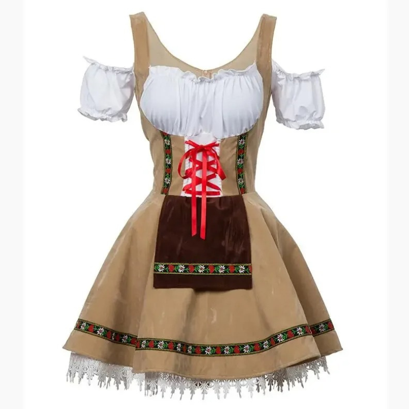 Zandela - Dirndl Dames Feestjurken met Schort en Gerafelde Rand