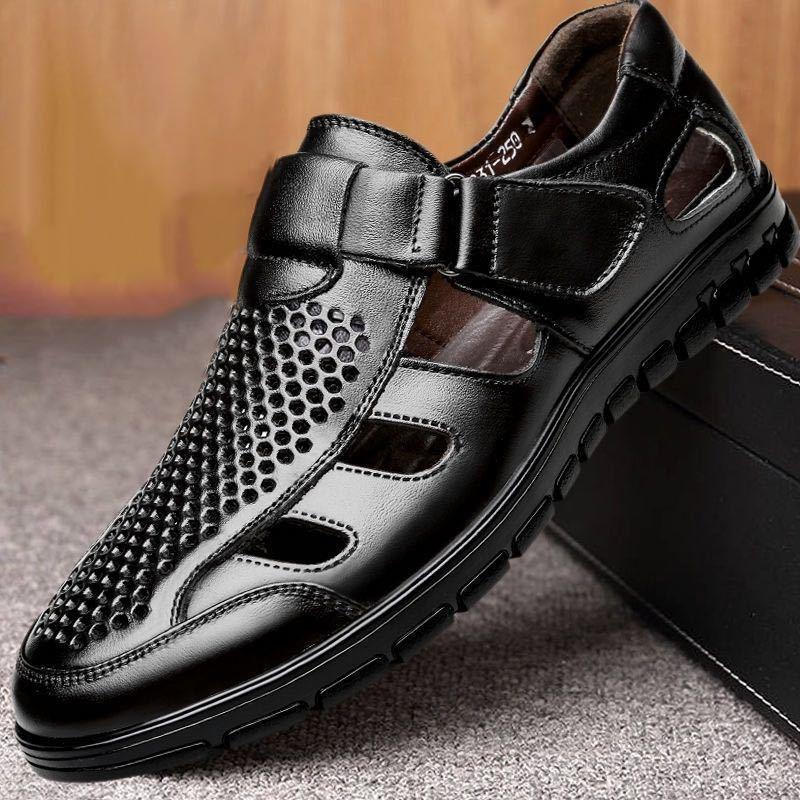James™ business stijl zwart leer heren leren sandalen
