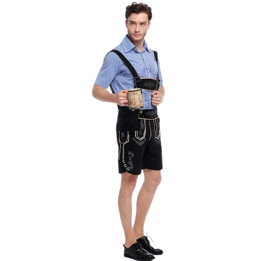 GerLedr - Traditionele Heren Lederhosen met Shirt en Bretels - Feestoutfit