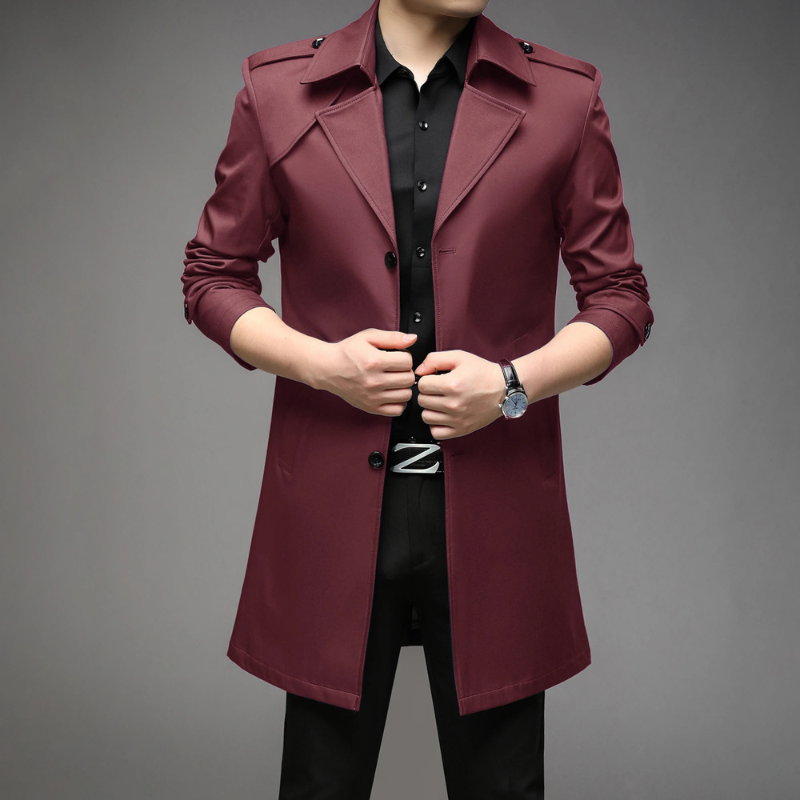 Wynport - Lange Jas Heren Slim Fit Trenchcoat Met Schouderepauletten en Knopen