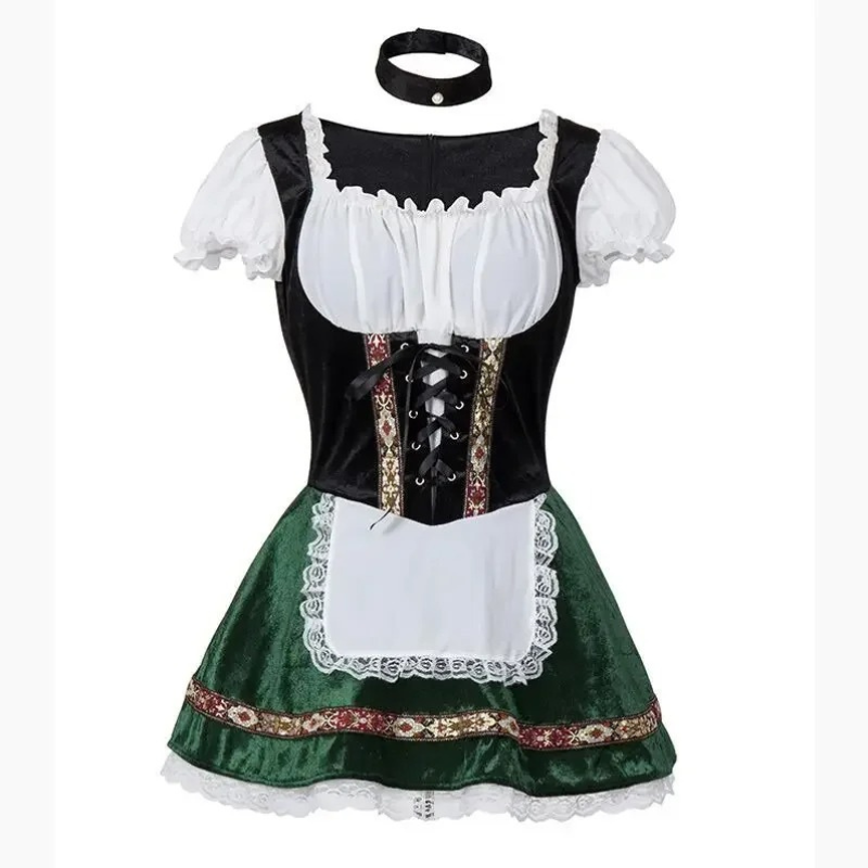 Zandela - Dirndl Dames Feestjurken met Schort en Gerafelde Rand