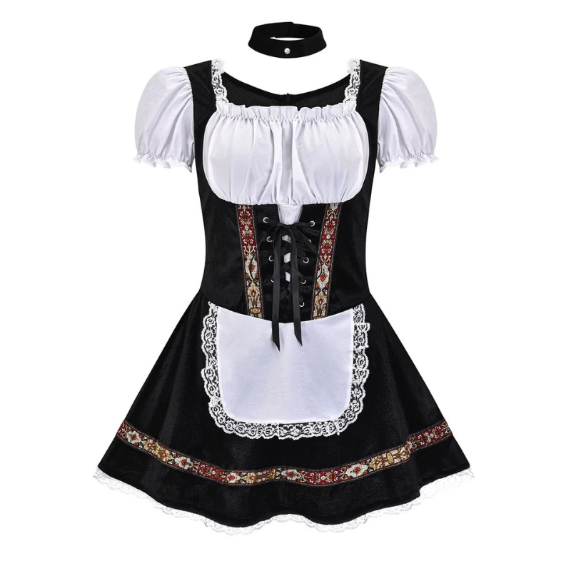 Frindal - Dirndl Dames Feestjurk met Kanten Rand en Traditionele Print