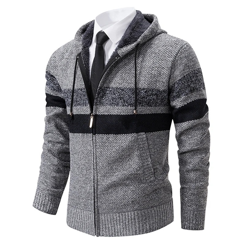 Drasten - Heren Vest met Rits, Gebreide Hoodie met Strepen, Casual Design