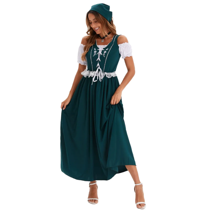 Darnela - Dirndl Dames Maxi Jurk met Kant en Off-Shoulder Mouwen