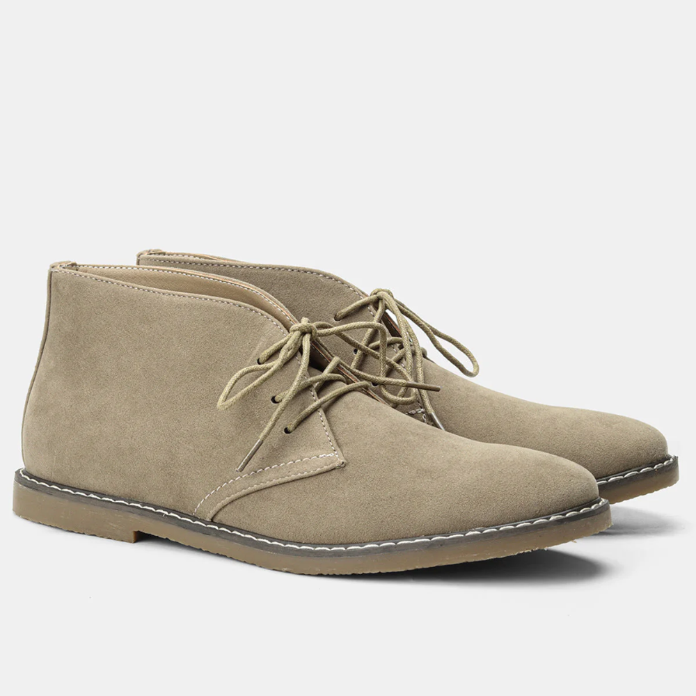 FitBoot - Heren Leren Chukka Boots met Vetersluiting en Gestikte Details