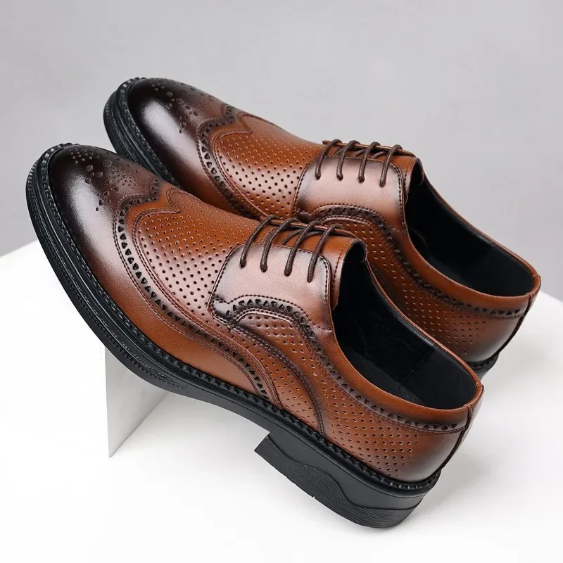 Derolin - Nette Heren Schoenen Geperforeerd Leren Wingtip Oxford met Brogue Design