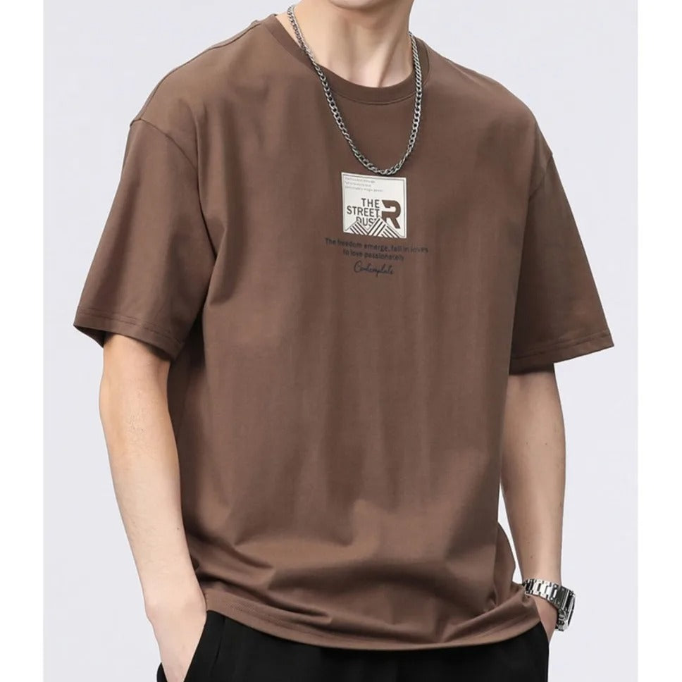 James™ lichtgewicht heren t-shirts met bruine logoprint