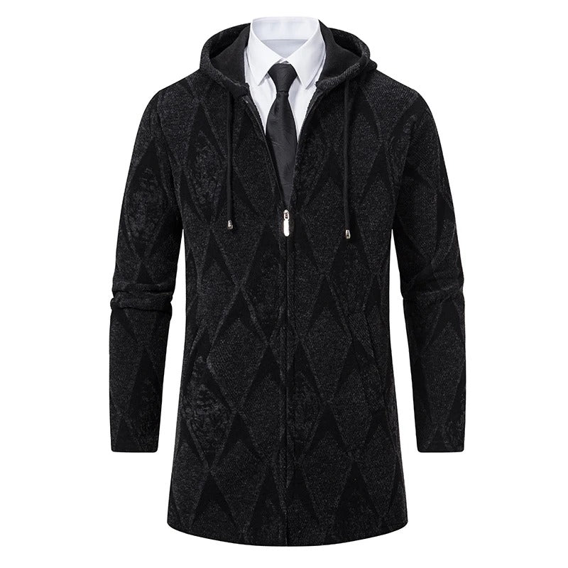 Tommy™ dikke wollen zwarte hoodie met rits zachte heren mantel jas