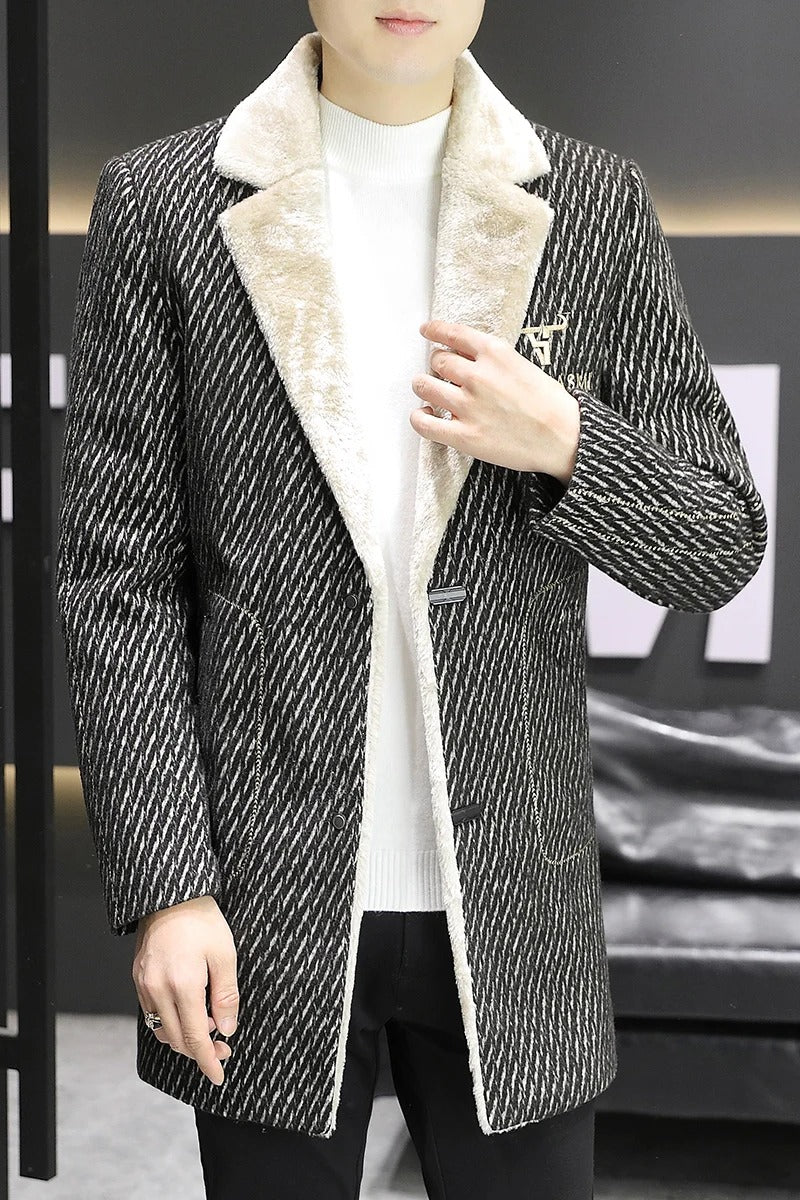 Tommy™ dikke fluwelen wollen zakelijke stijl vuurvaste heren mantel jas