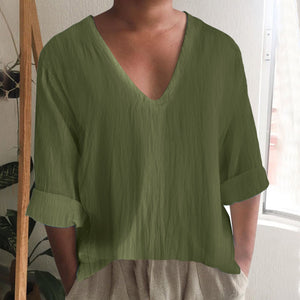 James™ Linnen Overhemd Heren Vintage V-Hals