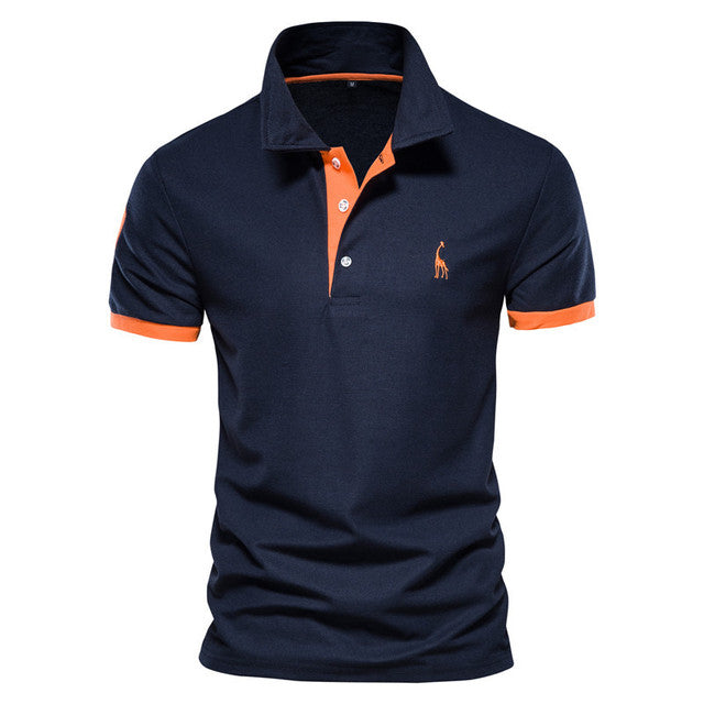 James Blauw Polo voor Heren met Kraagstaander en Splitjes