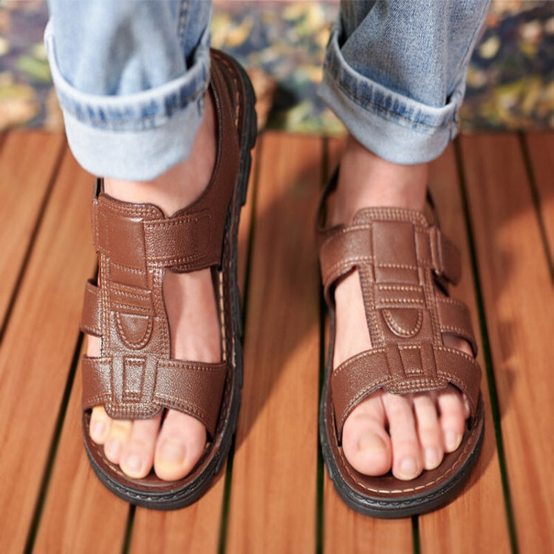 James™ bruin ademend antislip heren leren sandalen