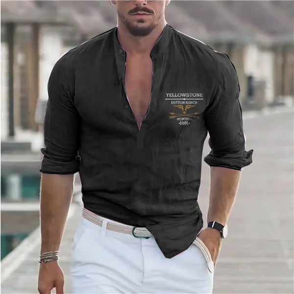 James™ Linnen Overhemd Heren V-hals T-shirt Blouse