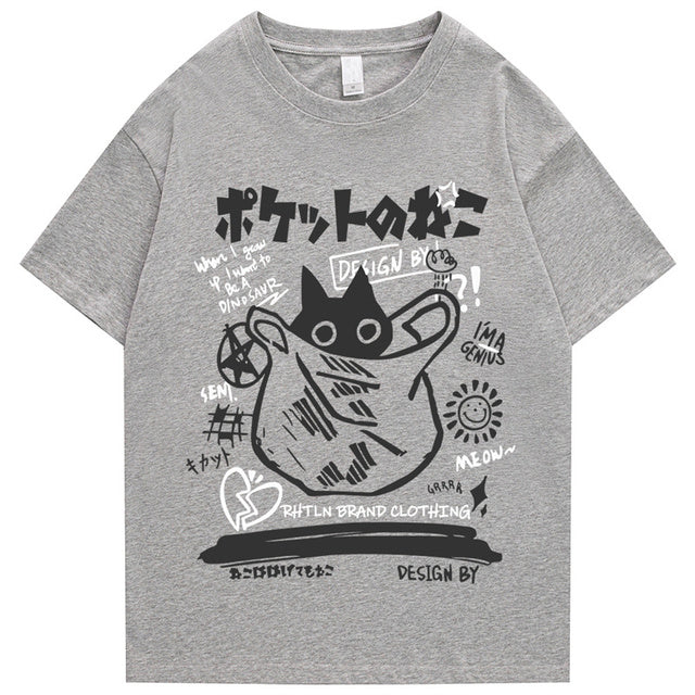 James Japanse Katten Katoenen T-shirt Oversized Heren