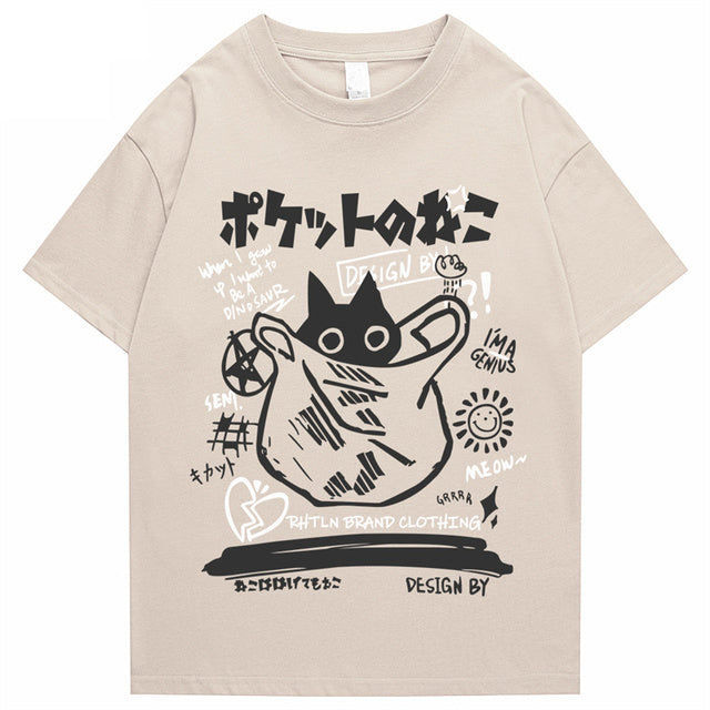 James Japanse Katten Katoenen T-shirt Oversized Heren