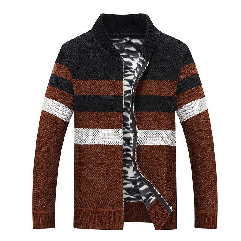 Oliver® gebreide gestreepte heren fleece trui met rits