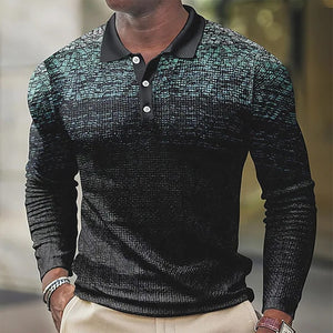 James™ gebreid patchwork streeppatroon Polo lange mouwen