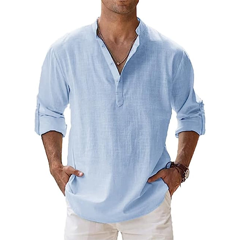 James™ Linnen Overhemd Heren Stand-Up Collar
