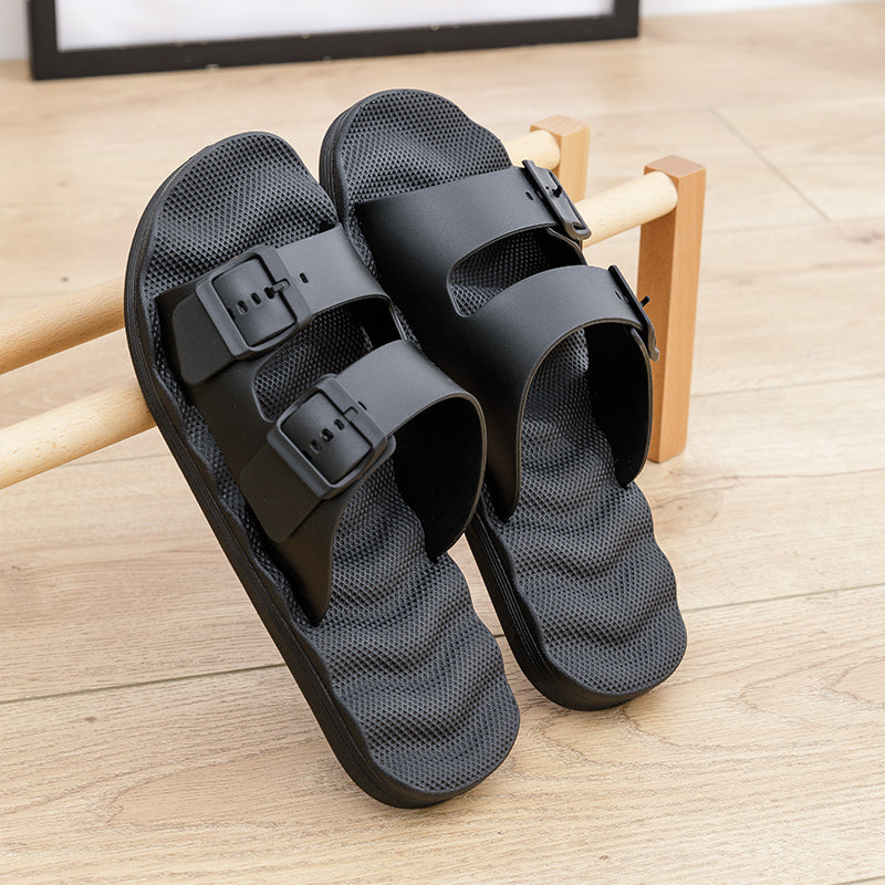 Hudson™ grijs leer metalen gesp sandalen herren