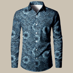 James™ Feestelijk blauwe zomerblouse voor heren met bloemenprint