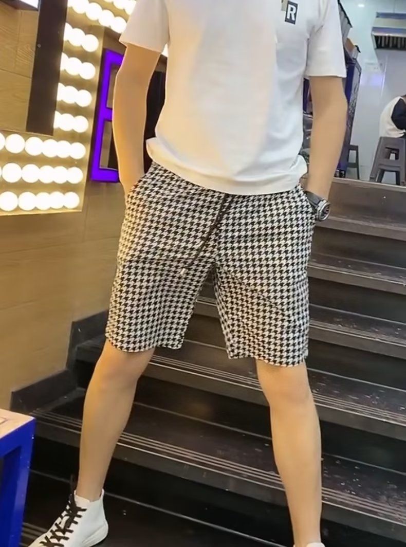 James™ Geruite heren chino korte broek Koreaanse stijl