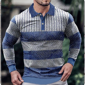 James™ gebreid patchwork streeppatroon Polo lange mouwen