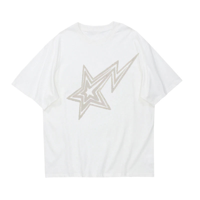 James Modieuze Oversized Ster Print T-shirt - Harajuku Heren Shirt