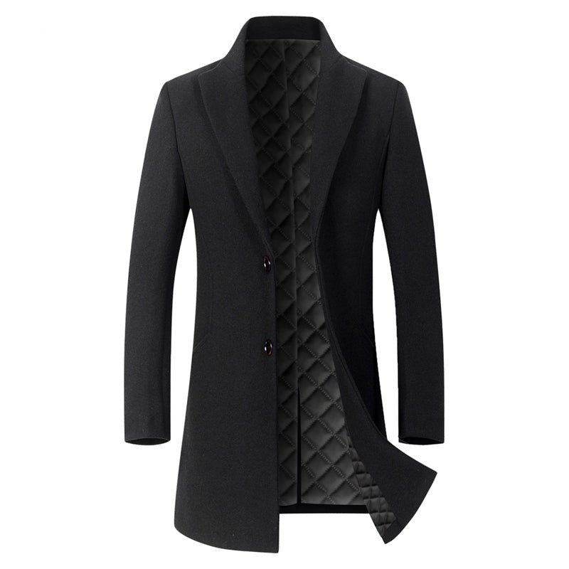 Oliver® Heren lange jas| wollen winddicht buttun fleece