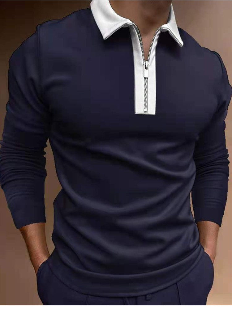 James™ contrasterende ritskraag Polo lange mouwen
