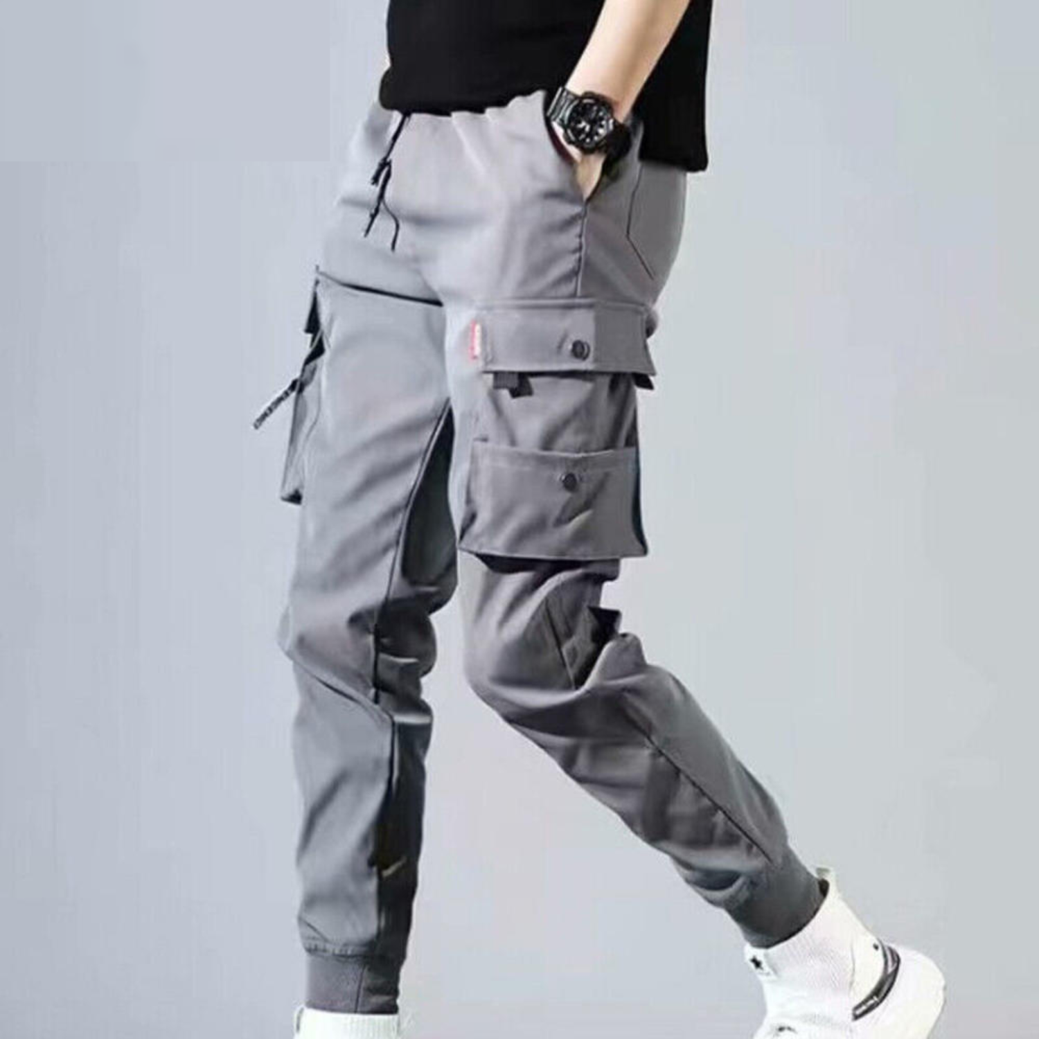 Oliver® zwart grijze slim fit heren cargo broek met klepzakken