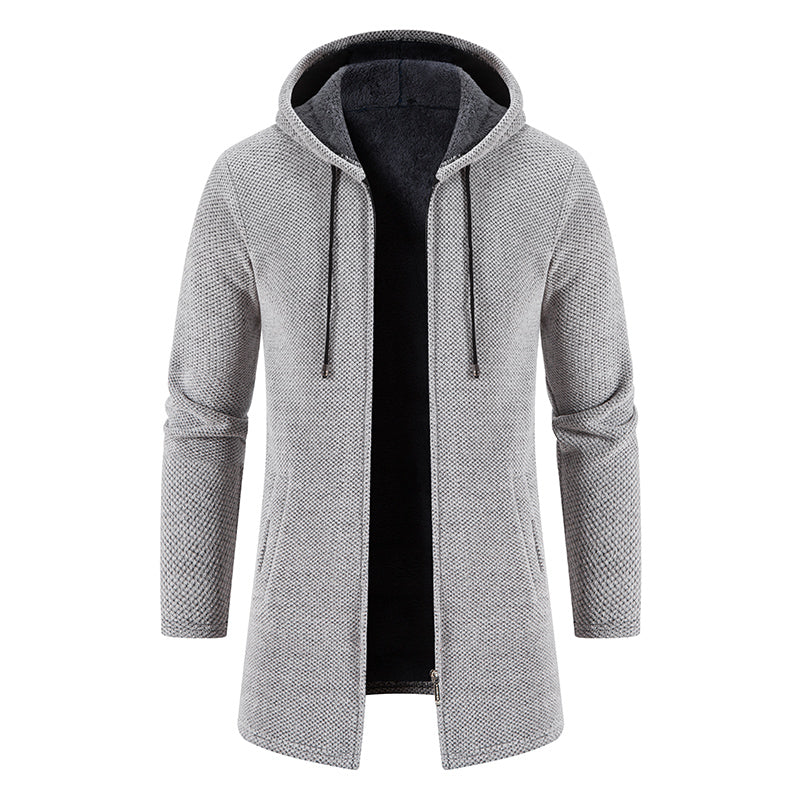 Oliver® Heren lange jas| wollen fleece capuchon effen kleur