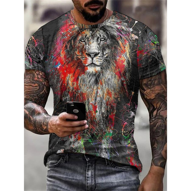 James Felle Leeuw/Tijger Print 3D Heren T-shirt - Oversized Designer Tops