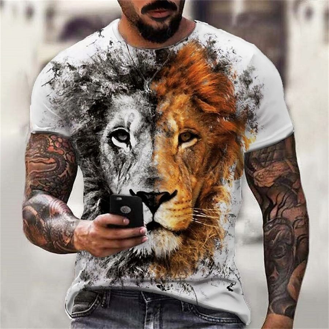 James Felle Leeuw/Tijger Print 3D Heren T-shirt - Oversized Designer Tops