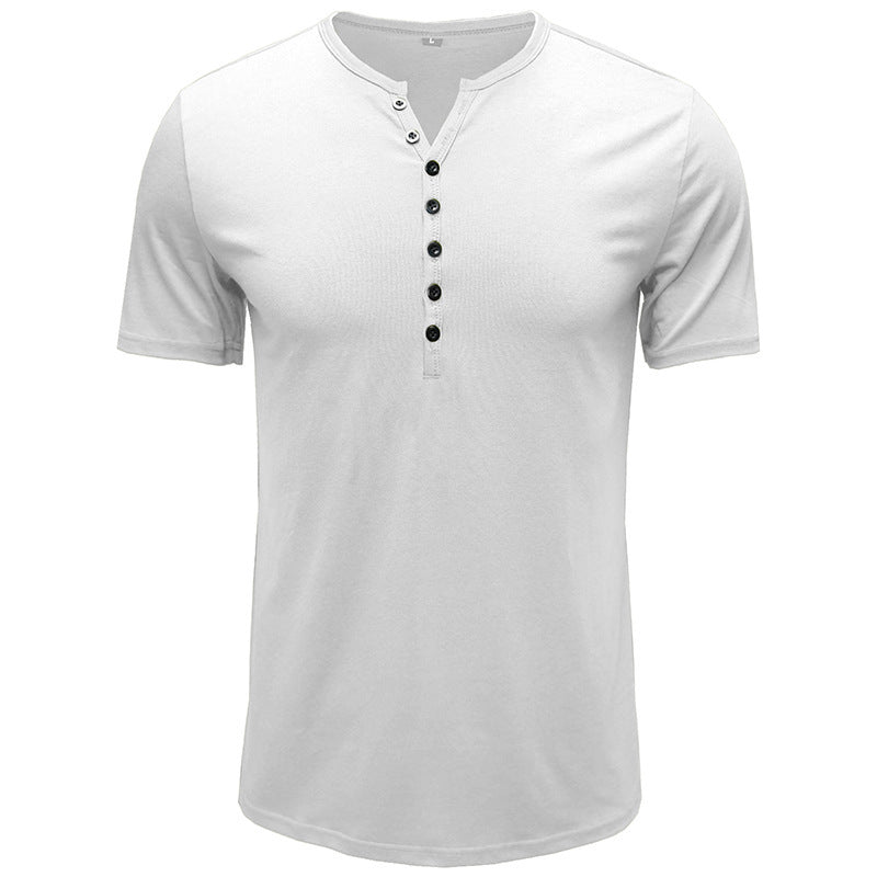 James™ grijs katoen korte knoop v hals t shirt herren