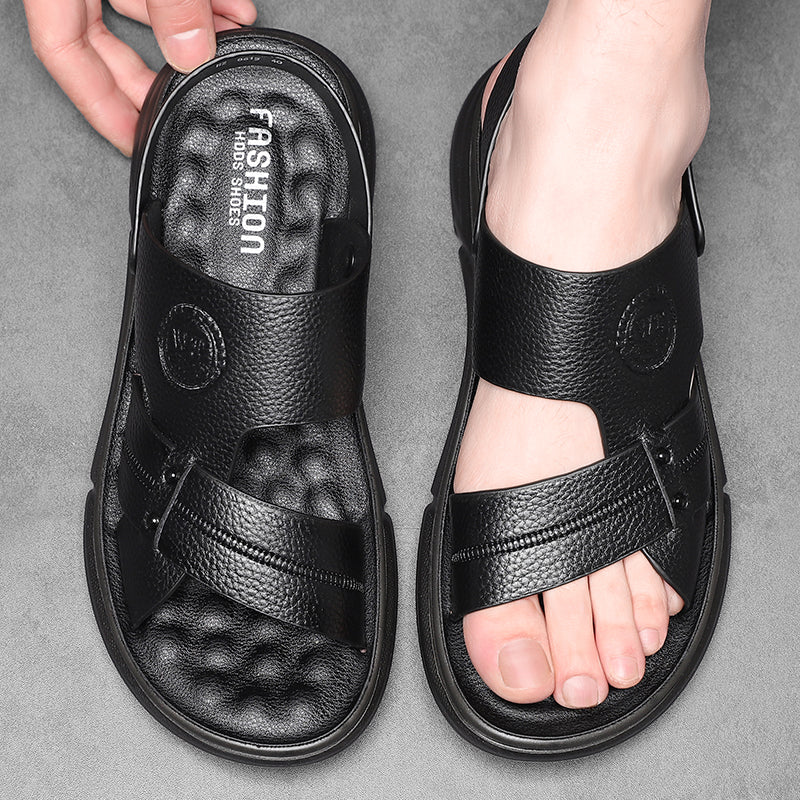 James™ zwarte logo print zachte zool heren leren sandalen