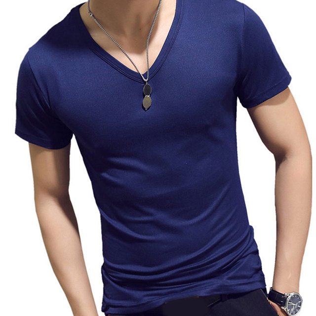 James Zomer Katoenen Heren T-shirt met V-hals - Effen Kleur