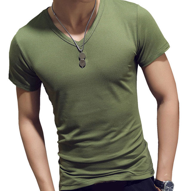 James Zomer Katoenen Heren T-shirt met V-hals - Effen Kleur