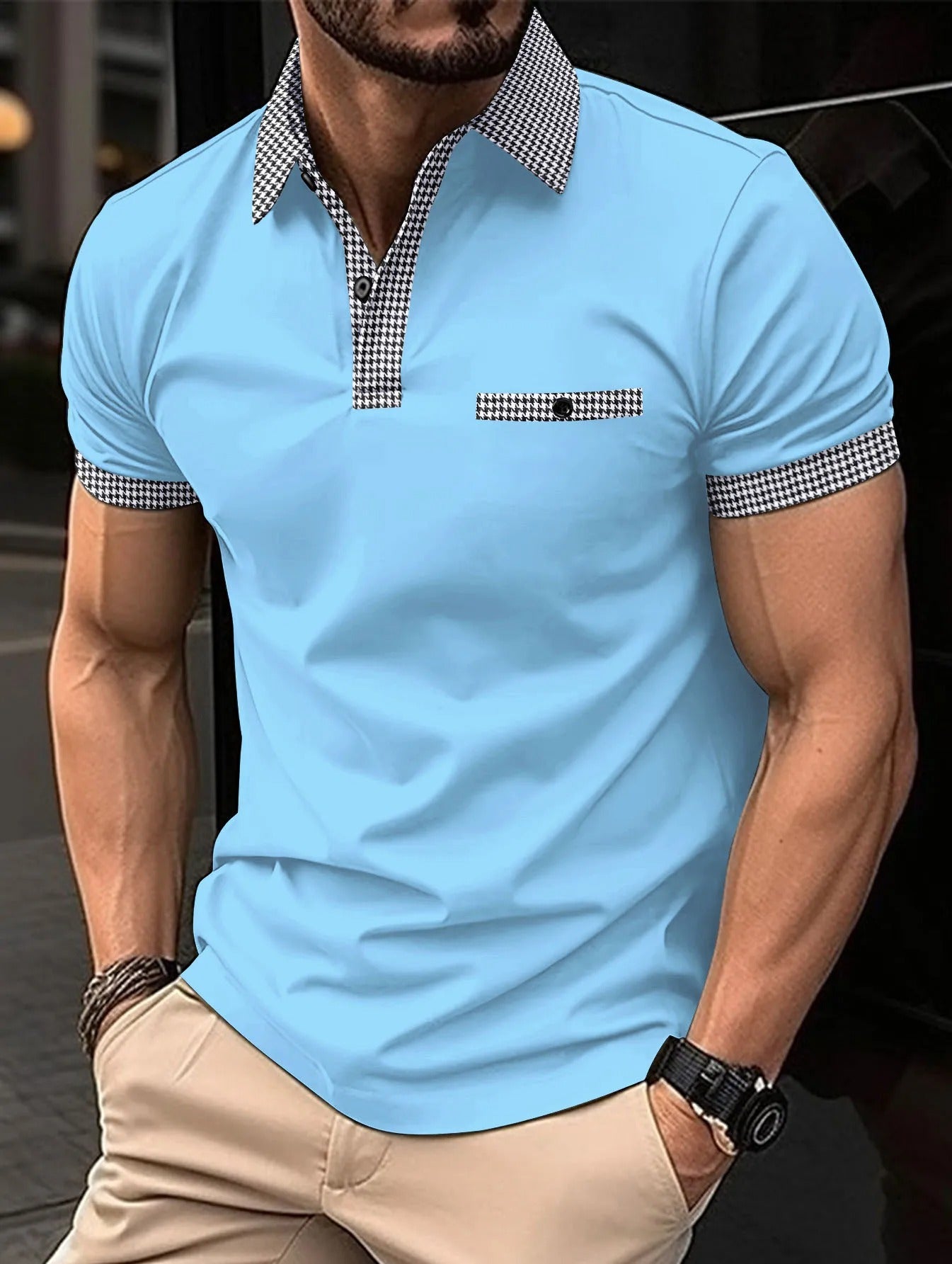 James™ Slim fit heren polo met meerkleurige reverszak