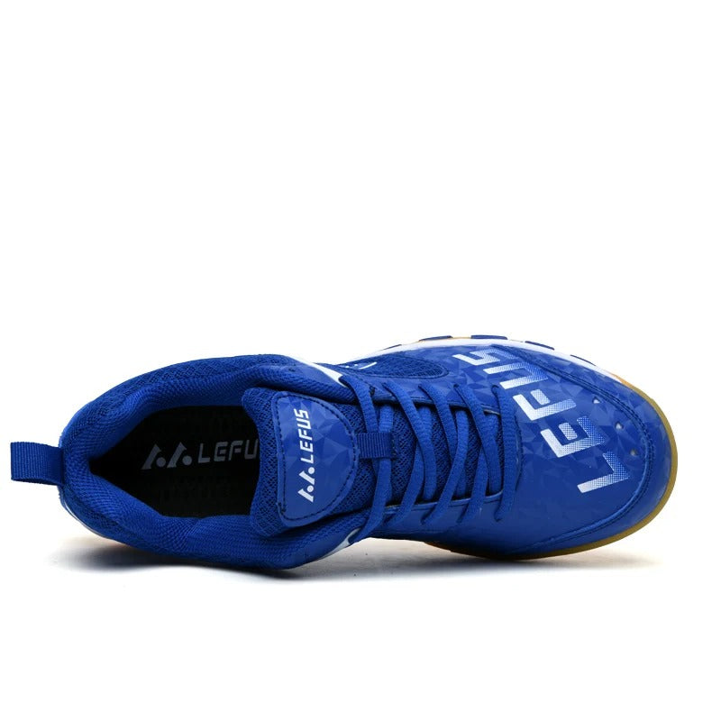 James™ blauw witte heren padel schoenen met veter omhoog