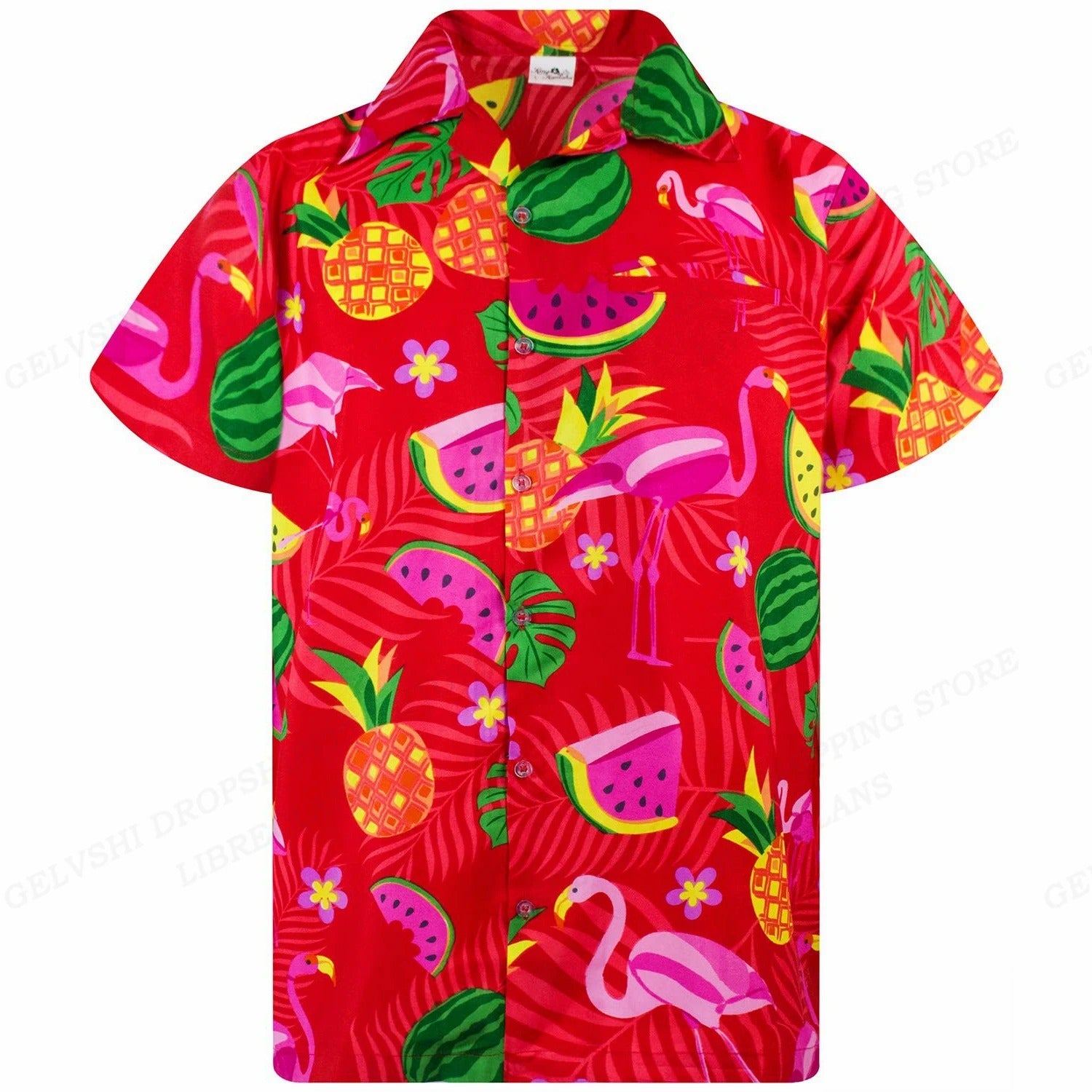 Amigo™ 3D flamingo bedrukt Hawai overhemd
