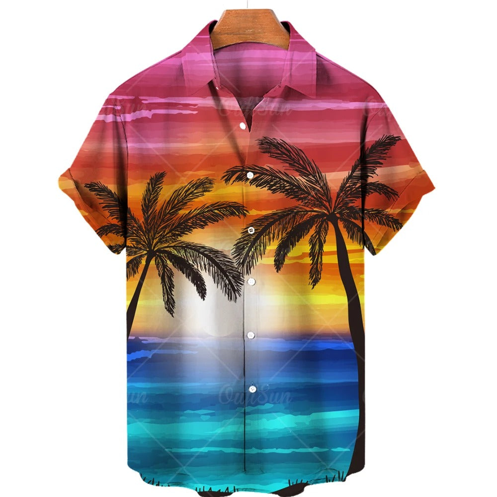 Amigo™ Hawai overhemd met opdruk in kleur van zonsondergang op het strand