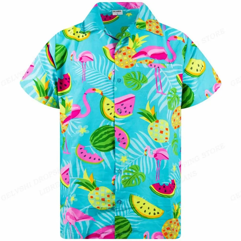 Amigo™ 3D flamingo bedrukt Hawai overhemd