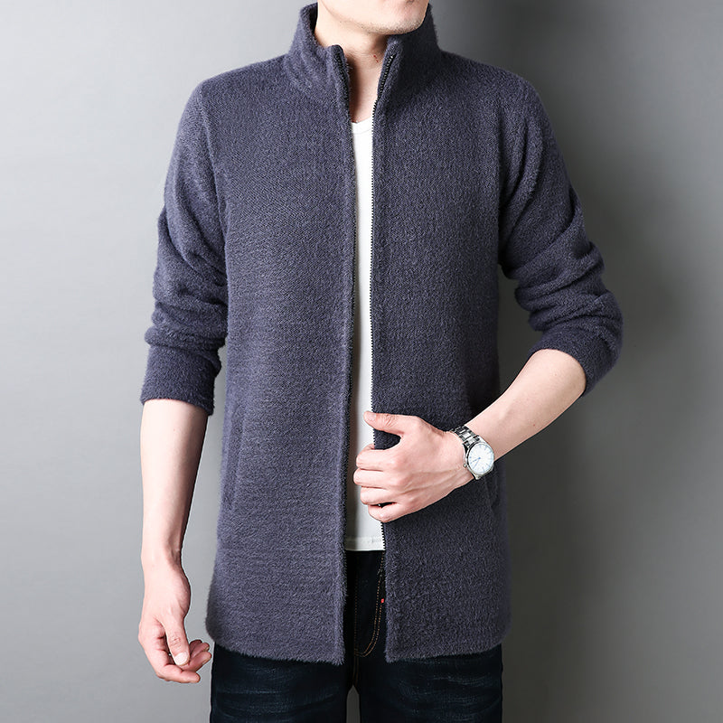 Oliver® gebreide slim grijs met opstaande kraag heren fleece trui