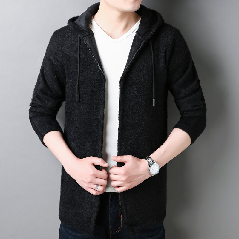 Oliver® gebreide slim grijs met opstaande kraag heren fleece trui